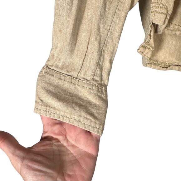 Columbia Beige Long Sleeve Hooded Cotton Hemp Blend Hiking Shirt Women Sz S - Picture 3 of 12